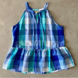 Loft Sleeveless Seersucker Top with Peplum Waist